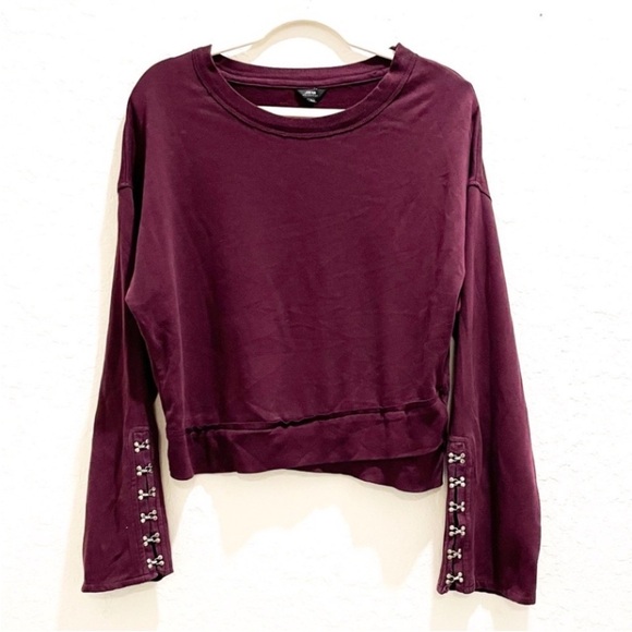 Joe’s Jeans Burgundy Sweatshirt with Embellished Sleeves Small - Picture 2 of 9